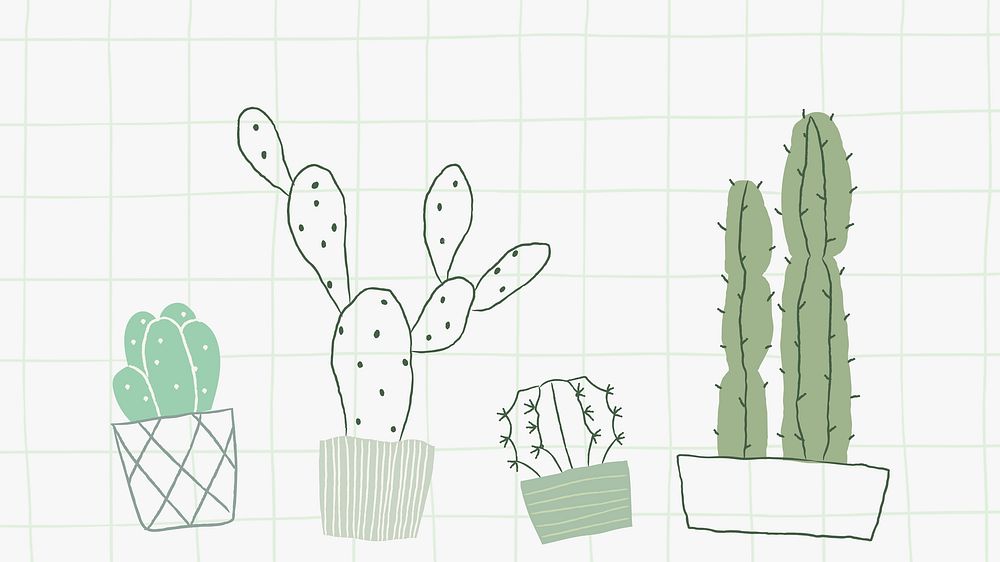 Green houseplant cactus doodle vector background