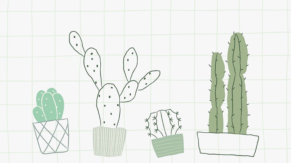Simple green houseplant cactus doodle
