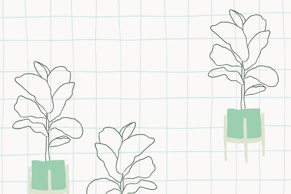 Hand drawn houseplant in grid background