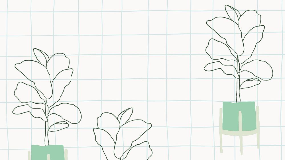 Fiddle leaf fig doodle vector in grid background