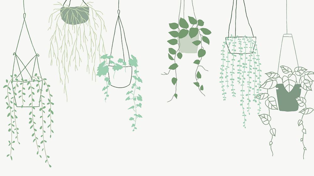 Potted hanging plant doodle background with blank space