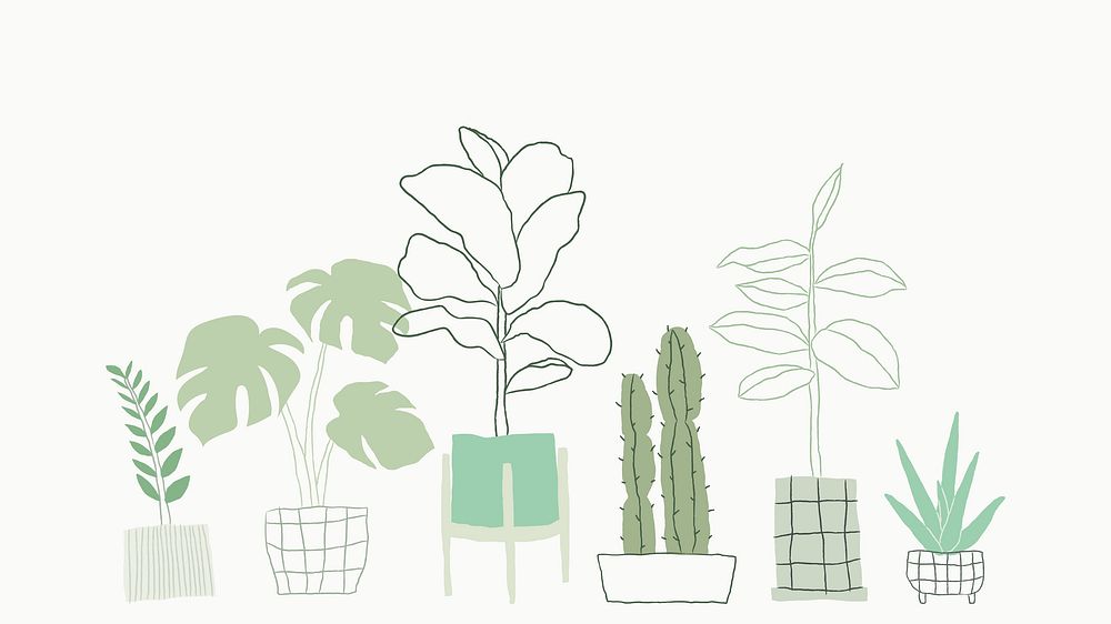 Potted plant doodle background with blank space