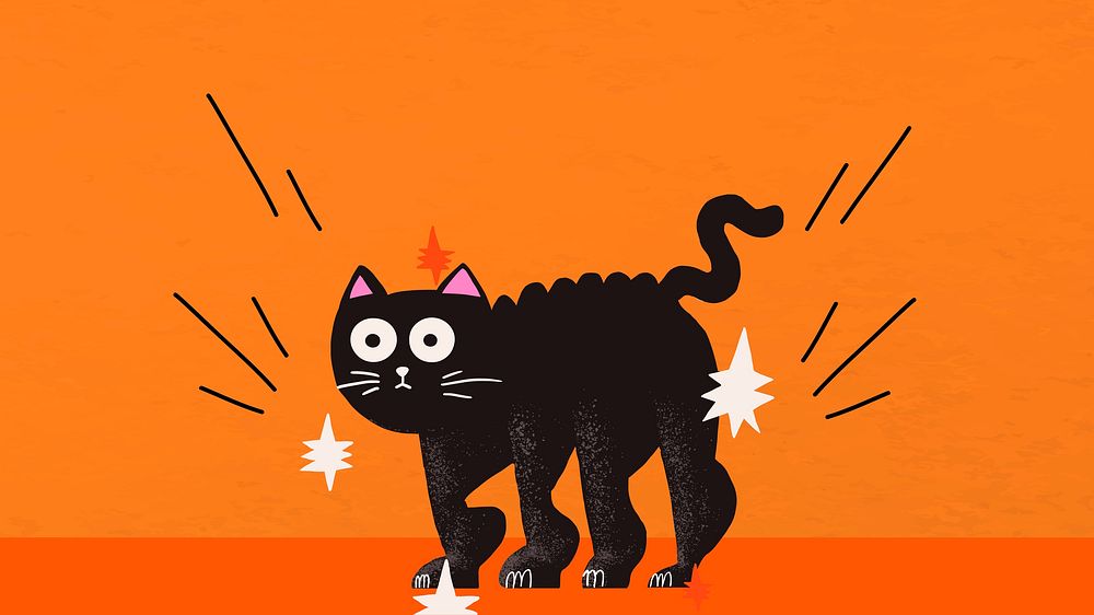 Halloween background wallpaper vector, in orange cute black cat border illustration