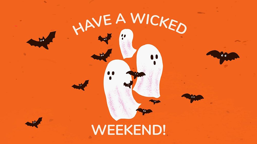 Cartoon Halloween banner, cute white ghost wicked weekend