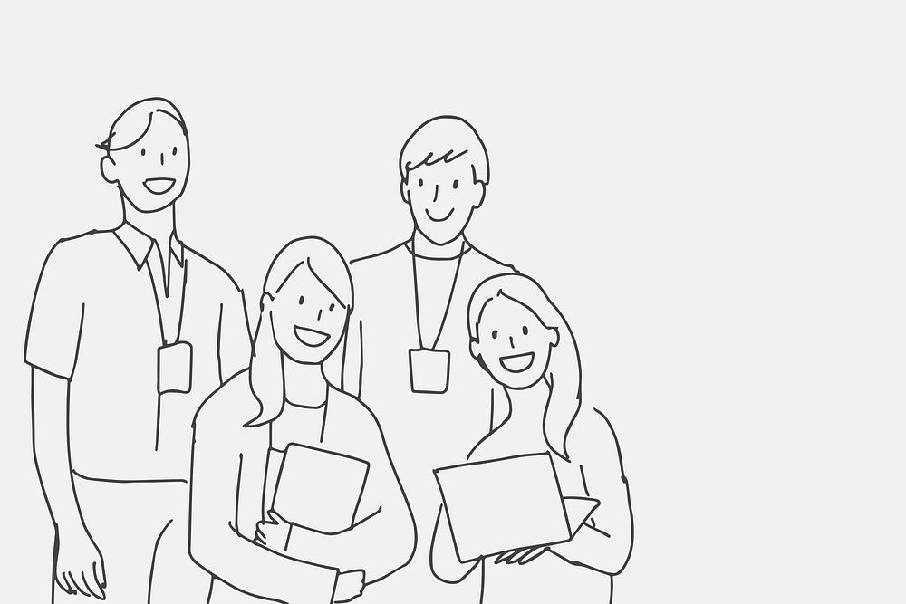 People doodle psd happy colleagues illustration characters