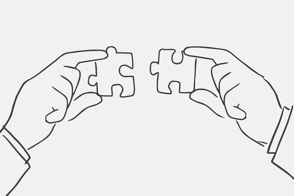 Business people doodle psd hands connecting puzzle jigsaw