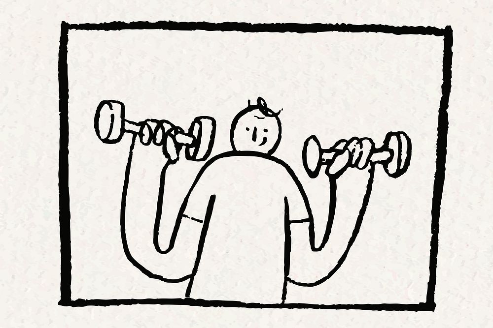 Healthy lifestyle vector hand drawn exercising cartoon self care concept