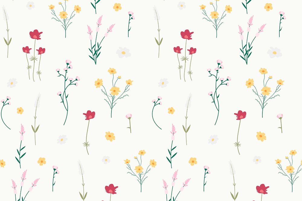 Aesthetic wildflower pattern on white background