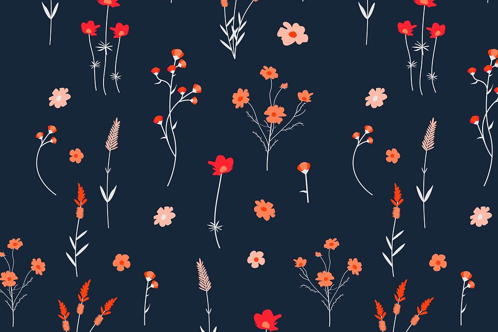 Aesthetic red wildflower pattern graphic in navy blue