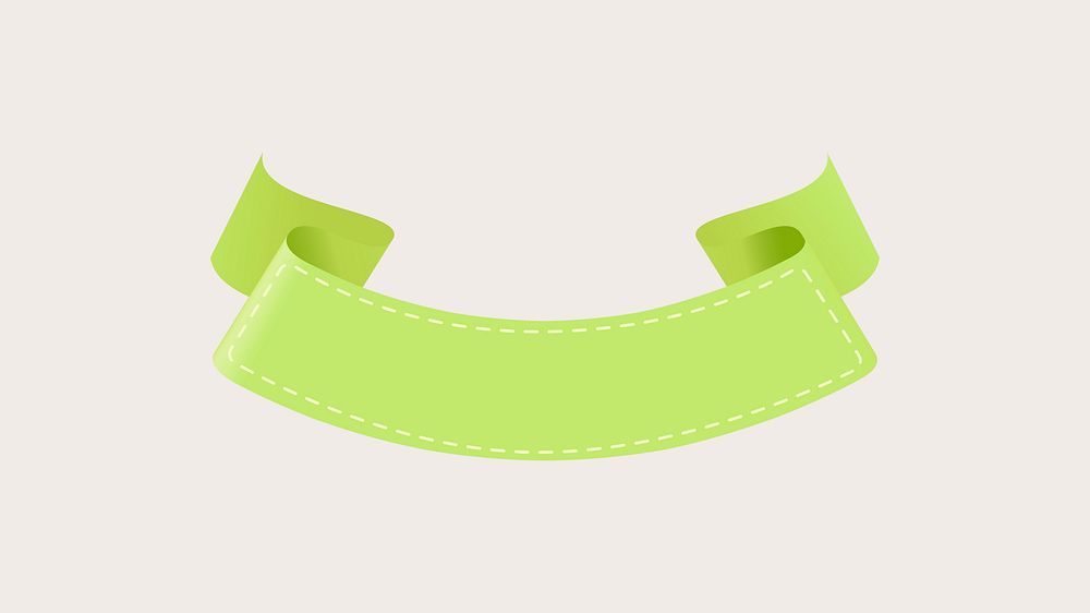Green ribbon banner vector, decorative label flat graphic design