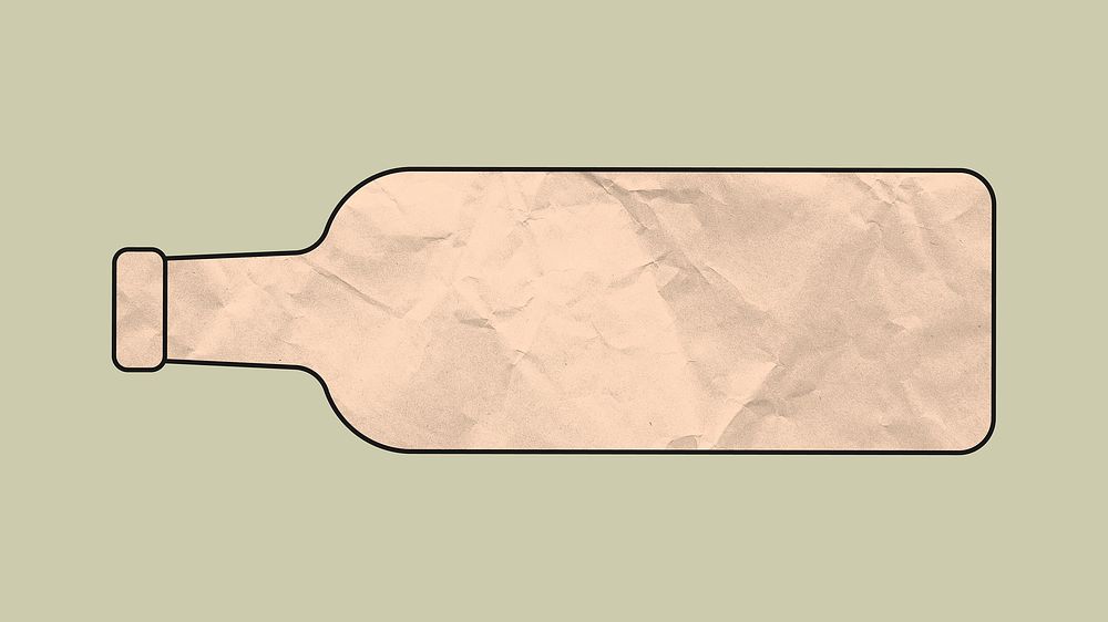 Bottle illustration, zero waste awareness in crinkled paper texture