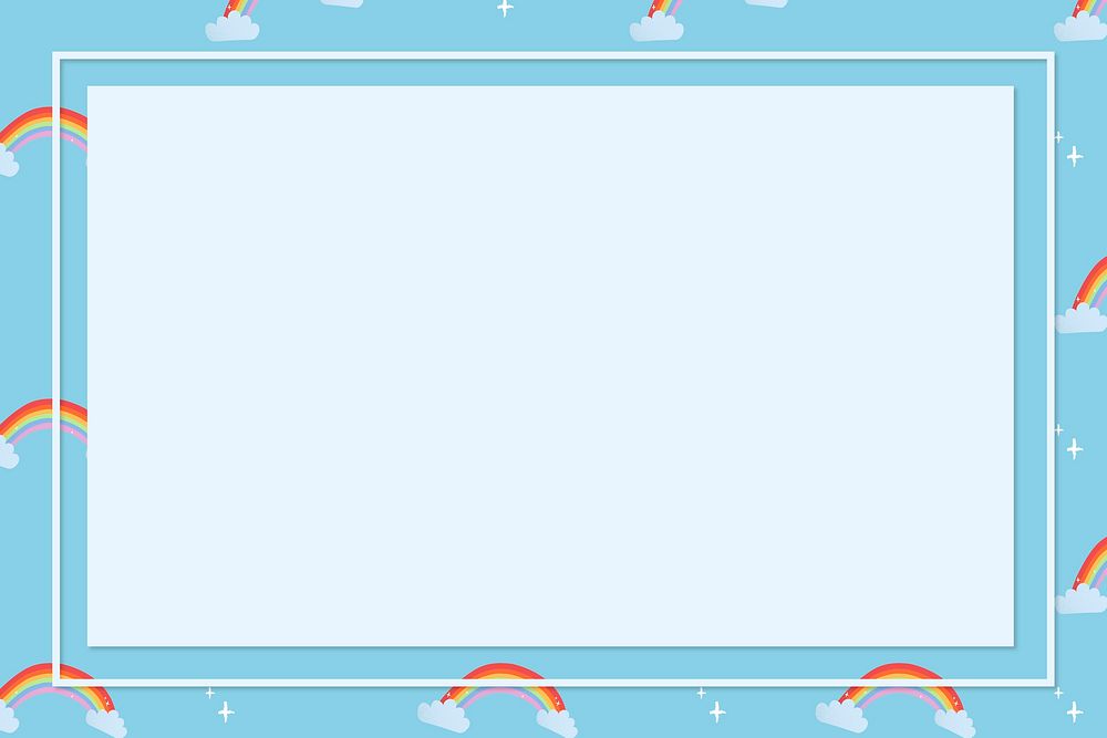 Blue rectangle frame, cute rainbow pattern weather clipart
