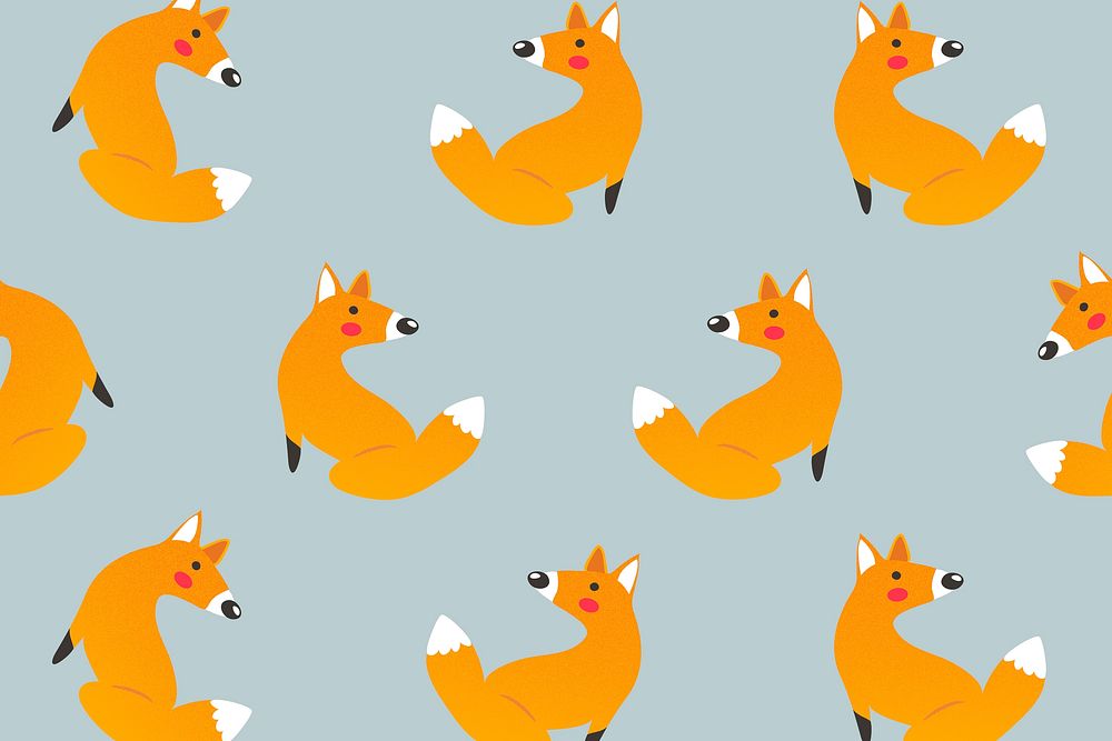 Cute animal pattern background wallpaper, fox illustration