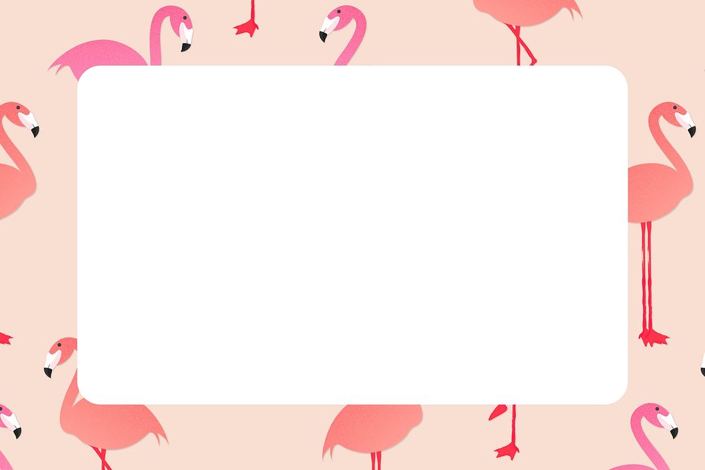 Pink flamingo pattern frame, cute animal summer vector clipart