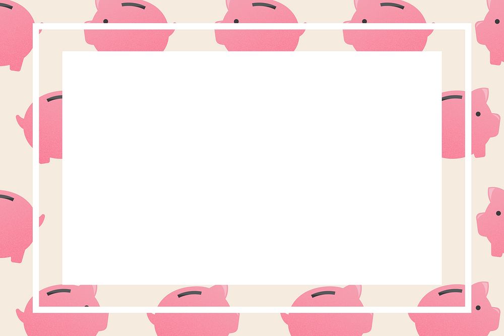 Pink square/rectangle frame, cute piggy bank pattern money finance clipart