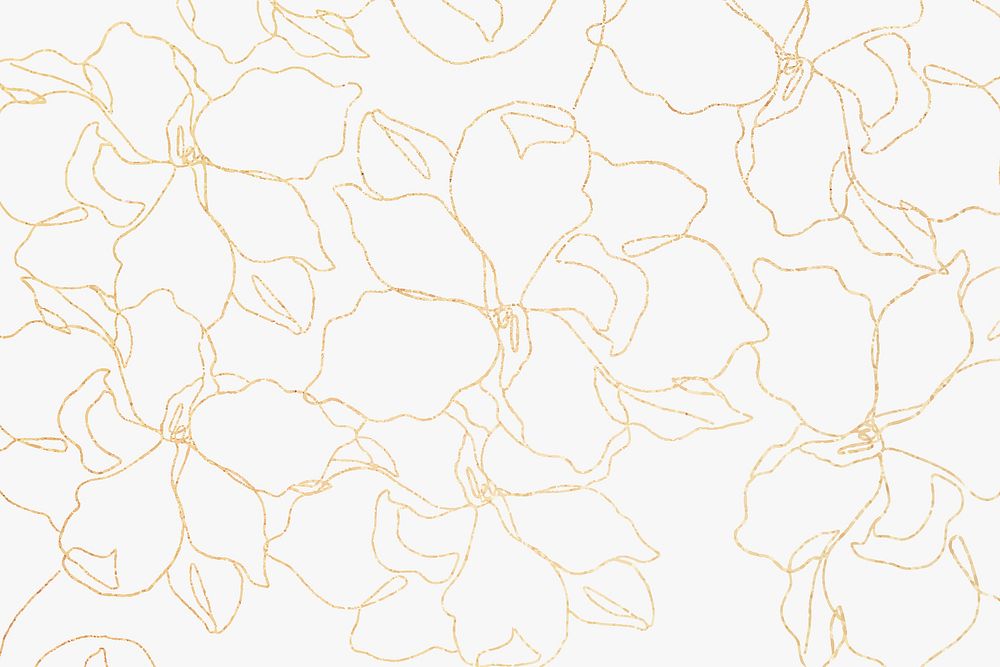Floral pattern white wallpaper with hand drawn gold flower