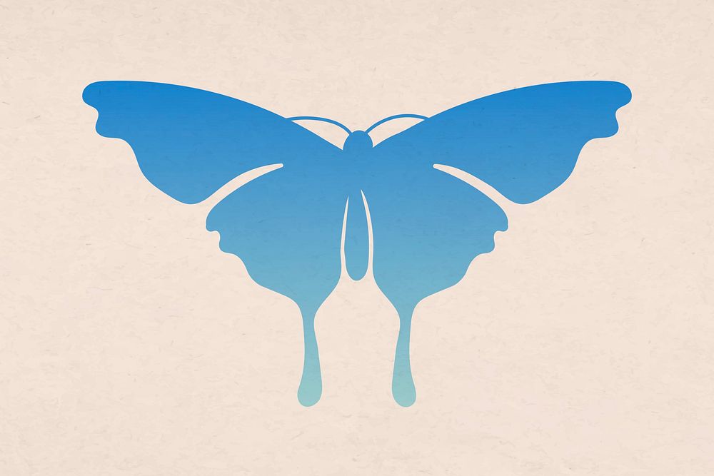 Blue butterfly sticker, beautiful gradient vector flat design