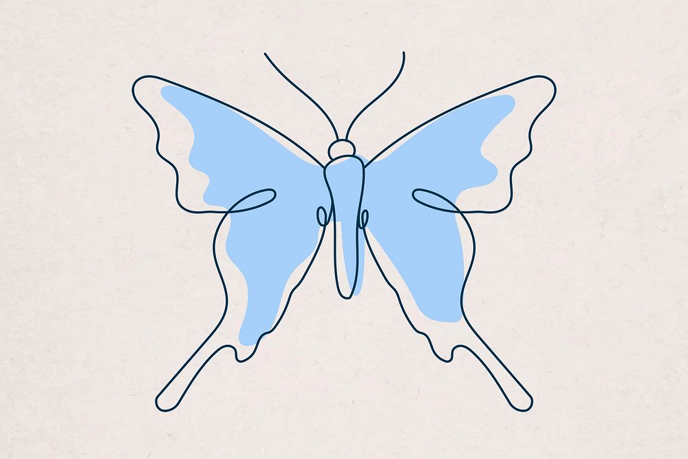 Blue butterfly sticker, beautiful psd line art design