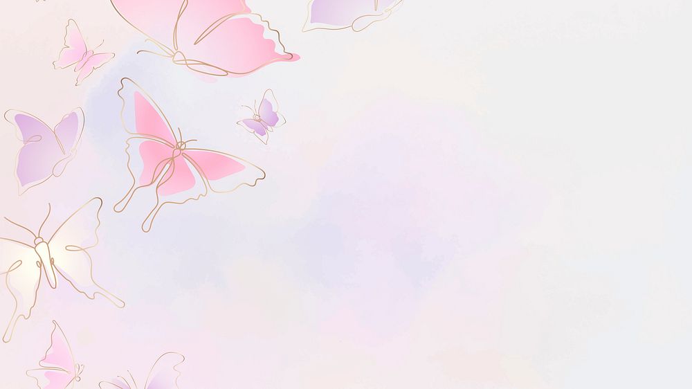 Butterfly desktop wallpaper, pink beautiful border animal illustration