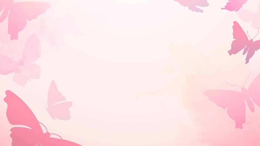 Butterfly desktop wallpaper, pink aesthetic border animal illustration