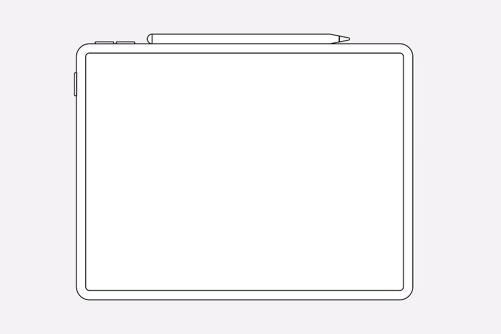 Tablet blank white screen, stylus charging on top, digital device vector illustration