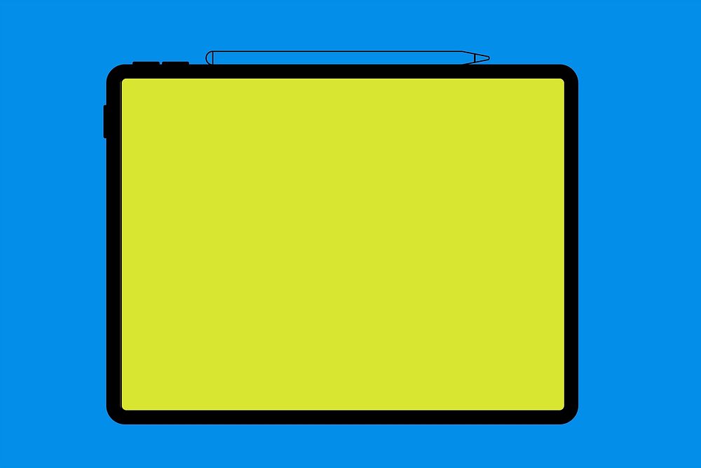 Tablet blank green screen, stylus charging on top, digital device vector illustration