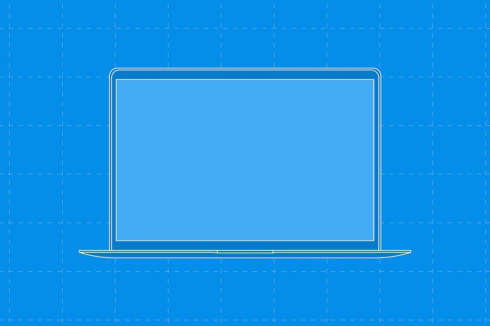 Blue laptop, blank screen digital device vector illustration