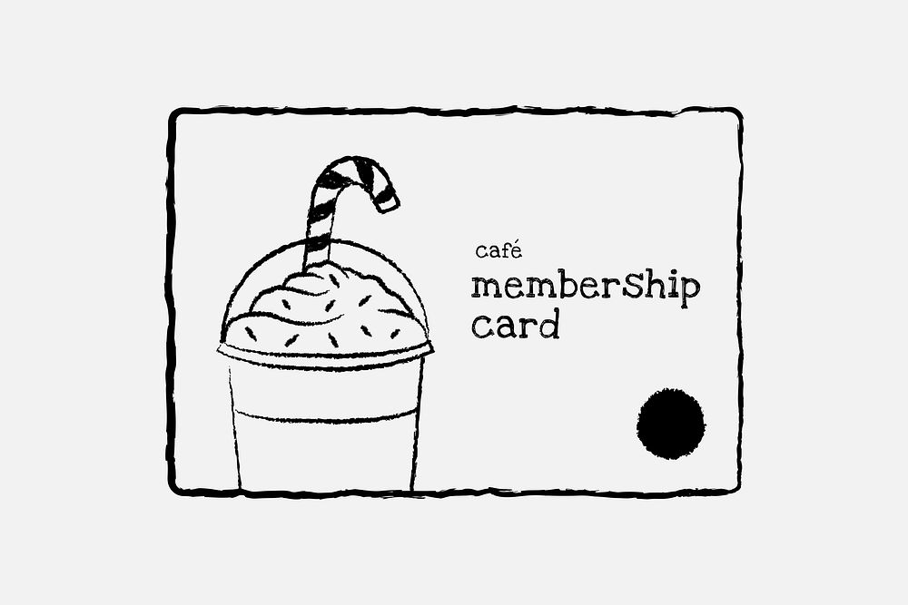 Cafe membership card vector, hand drawn illustration doodle