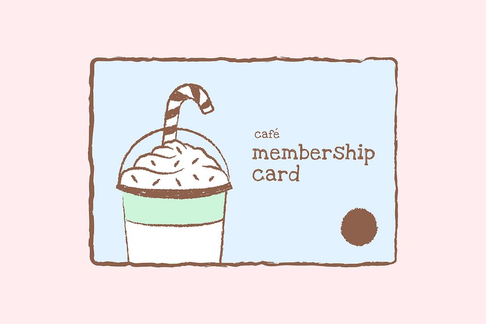 Cafe membership card illustration, coffee shop doodle design