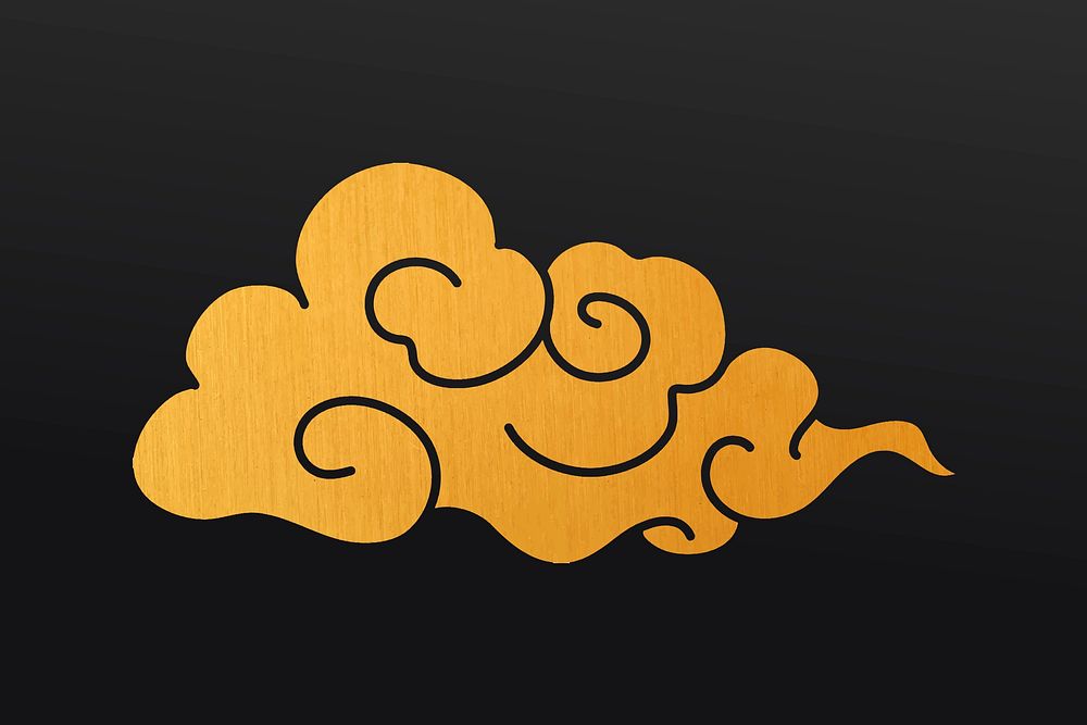 Gold cloud sticker, Japanese oriental printable clipart psd
