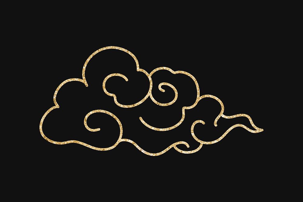 Gold cloud sticker, Japanese oriental printable clipart psd
