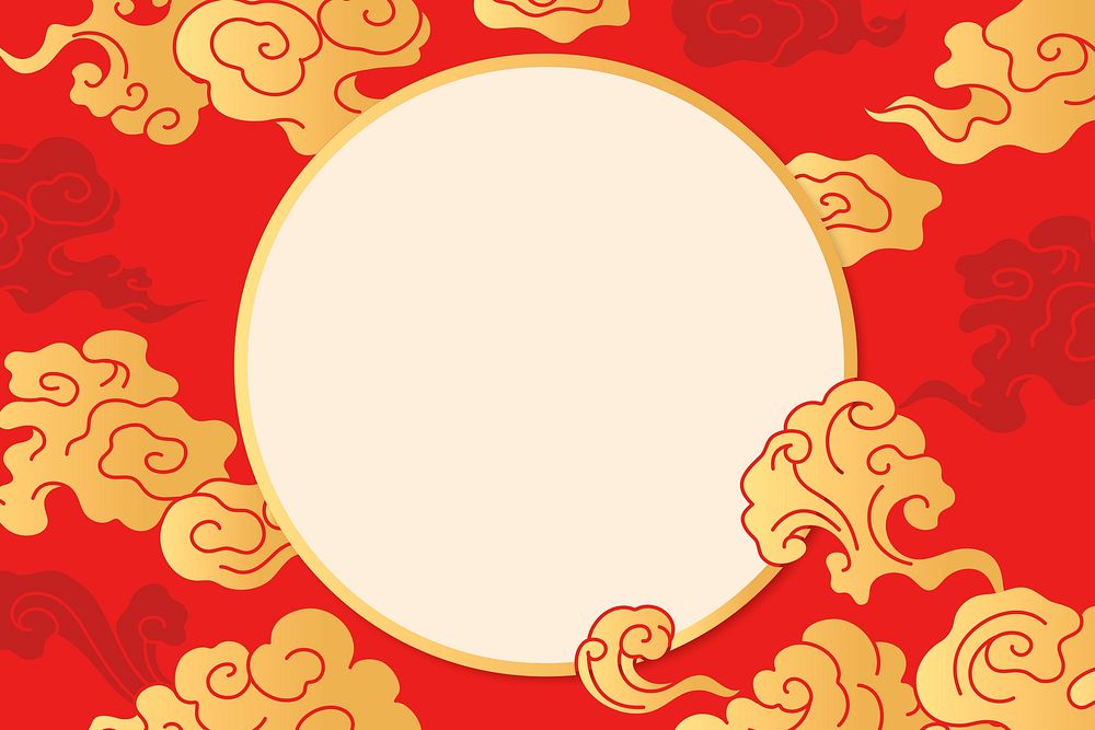 Oriental frame background, red Chinese cloud illustration