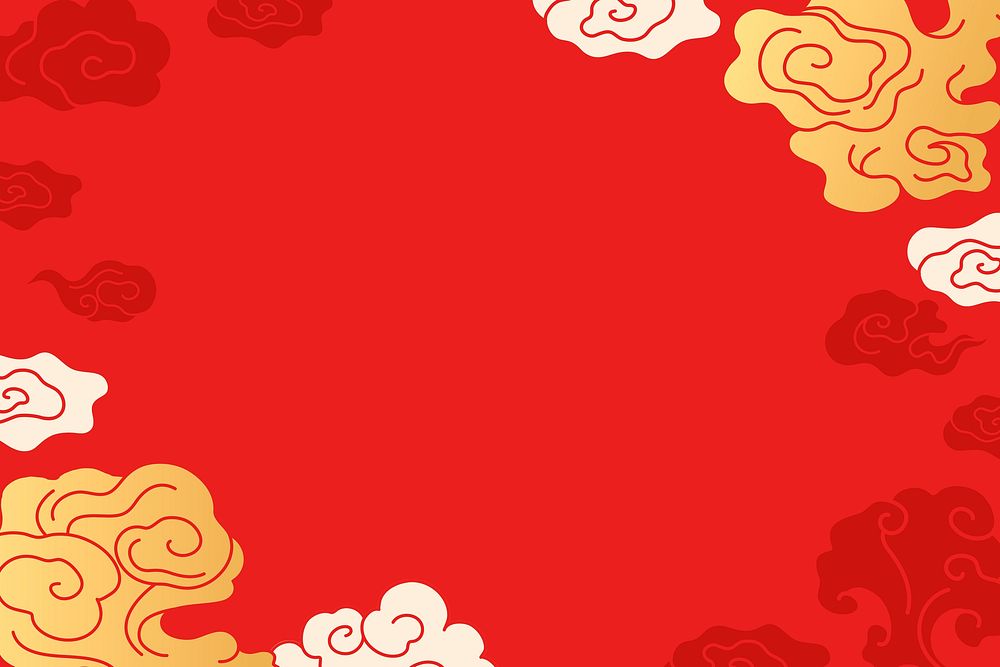 Chinese desktop background, red cloud illustration