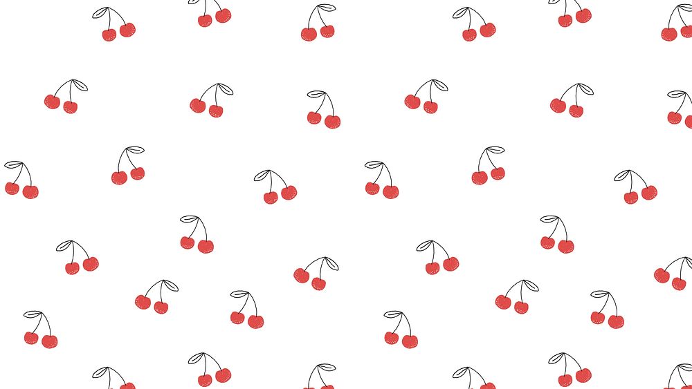Cherry desktop wallpaper, cute background vector, fruit doodle