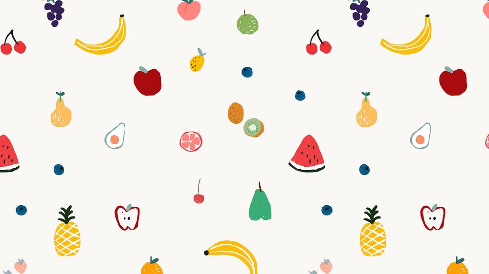 Fruits desktop wallpaper, HD background, cute food doodle