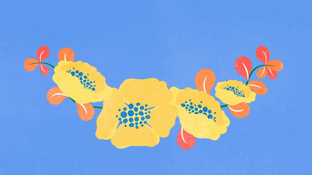 Flower divider, yellow cute sticker vector illustration