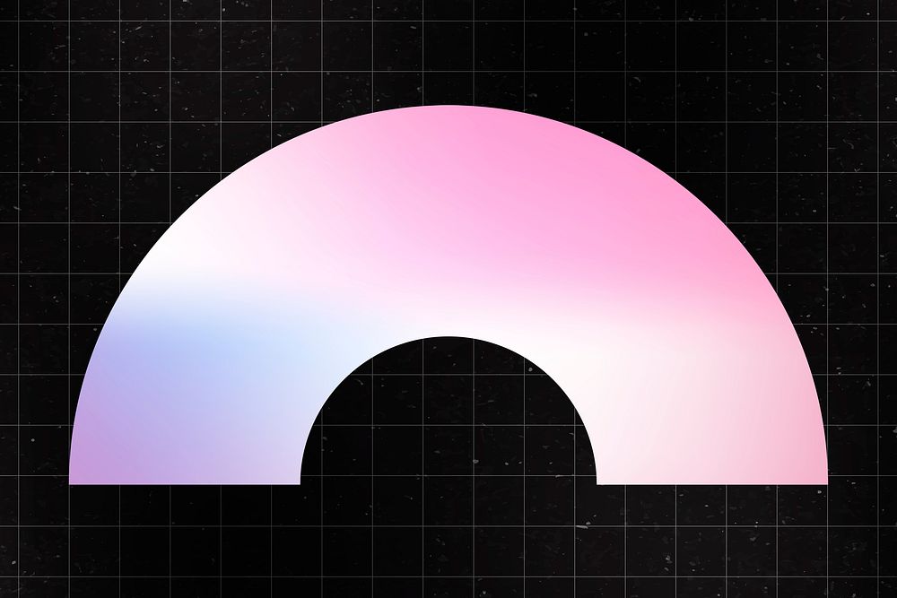 Semi-circle sticker geometric shape, pink holographic flat clipart vector