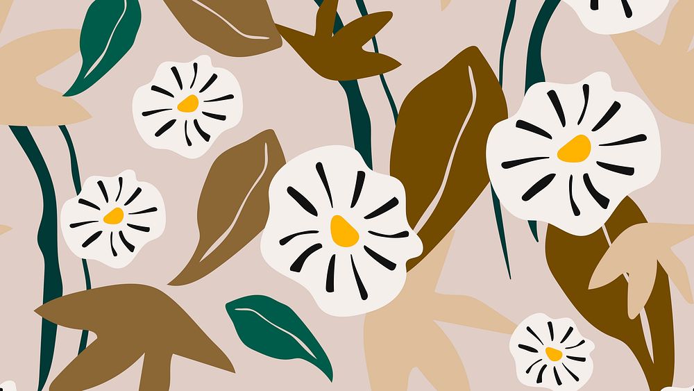 Cute flower desktop wallpaper, memphis pattern background vector