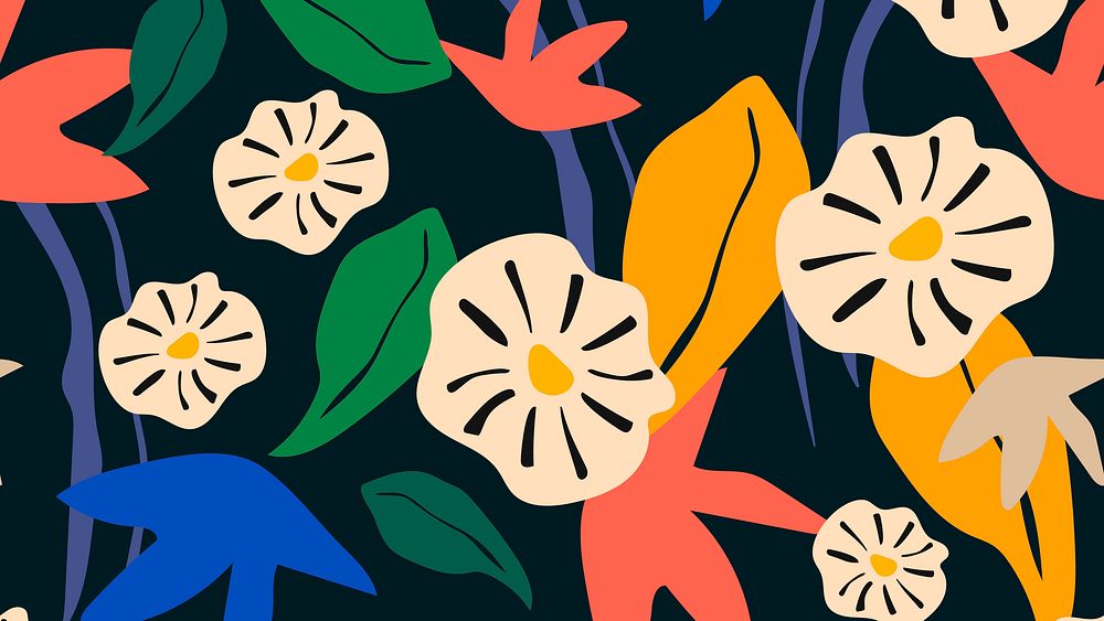 Cute flower desktop wallpaper, memphis pattern background vector