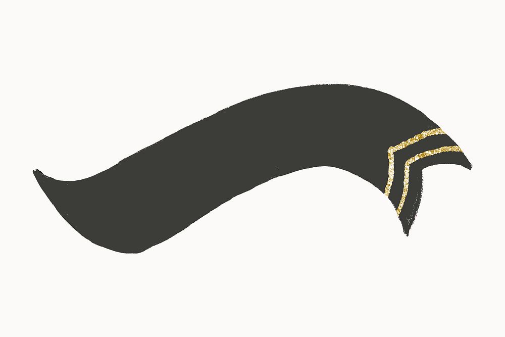 Ribbon banner, black and gold sticker psd