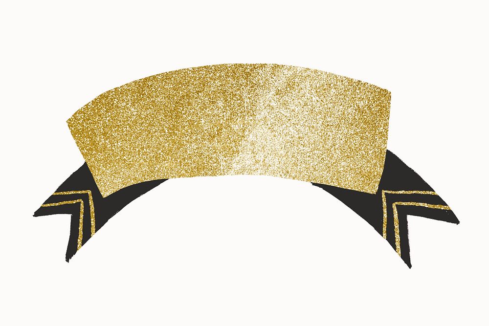 Blank label, glitter gold ribbon banner flat design