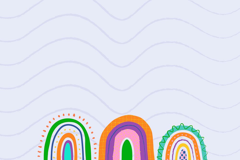 Rainbow background, funky doodle on pastel purple
