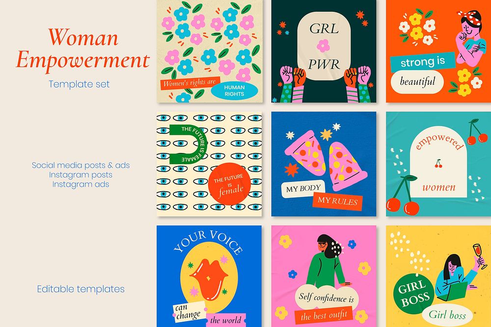 Woman empowerment social media template, editable pop art post vector