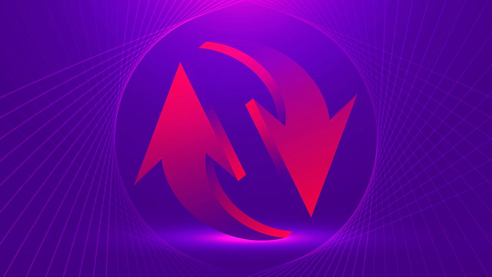 Arrow business computer wallpaper, gradient purple background vector