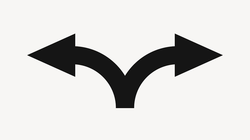 Split arrow sticker, traffic road direction sign in black vector flat design