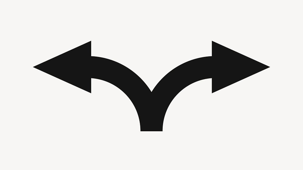 Split arrow sticker, traffic road direction sign in black psd flat design