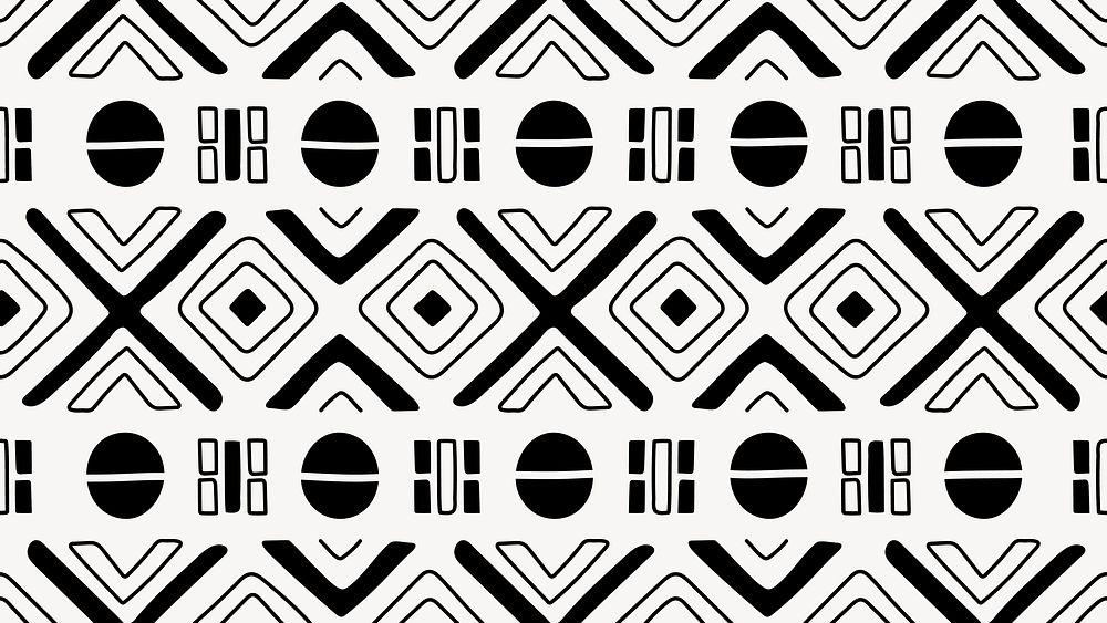 Aesthetic computer wallpaper, tribal aztec pattern design, black and white geometric style, vector