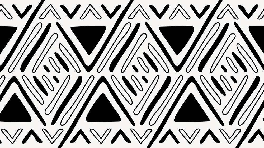 Aesthetic desktop wallpaper, ethnic aztec pattern design, black and white geometric style