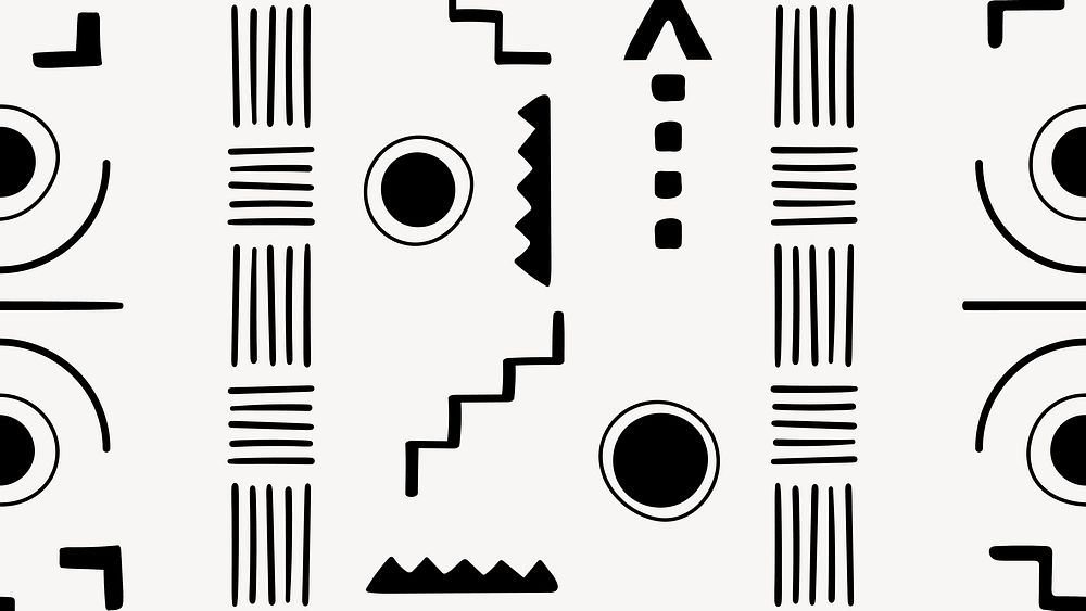 BW computer wallpaper, aesthetic tribal aztec geometric pattern, vector