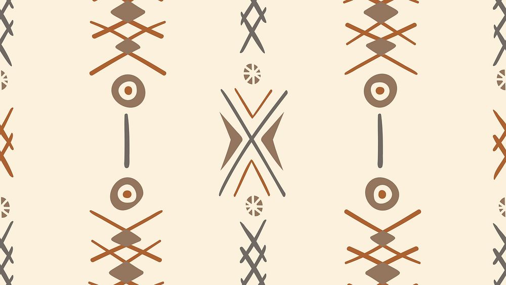 Beige desktop wallpaper, aesthetic tribal aztec geometric pattern